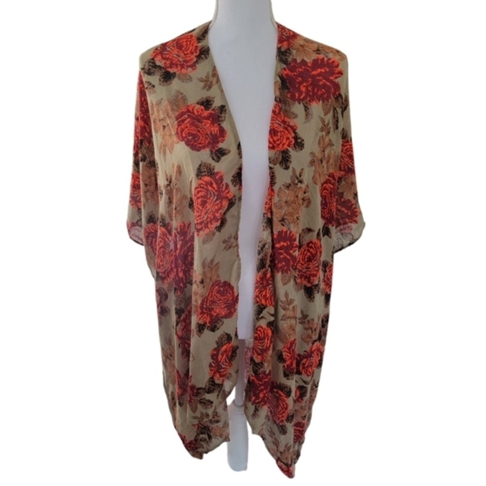 Gold‎ Coast NWT Cameo Cardigan  cover up pink coral beige floral one size
